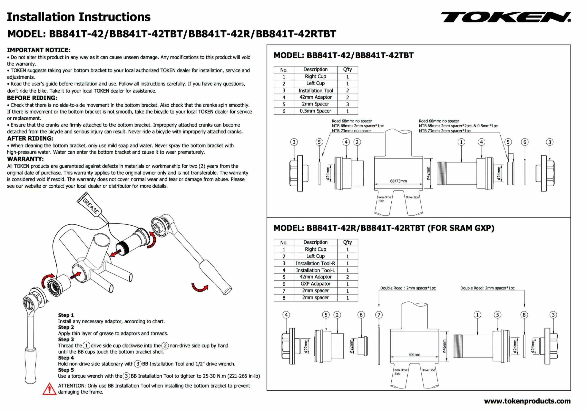 TOKEN Krankboks TF Pressfit Hollowtech - TK-BB841T-42 5 TOKEN Krankboks TF Pressfit Hollowtech - TK-BB841T-42 - Billede 3