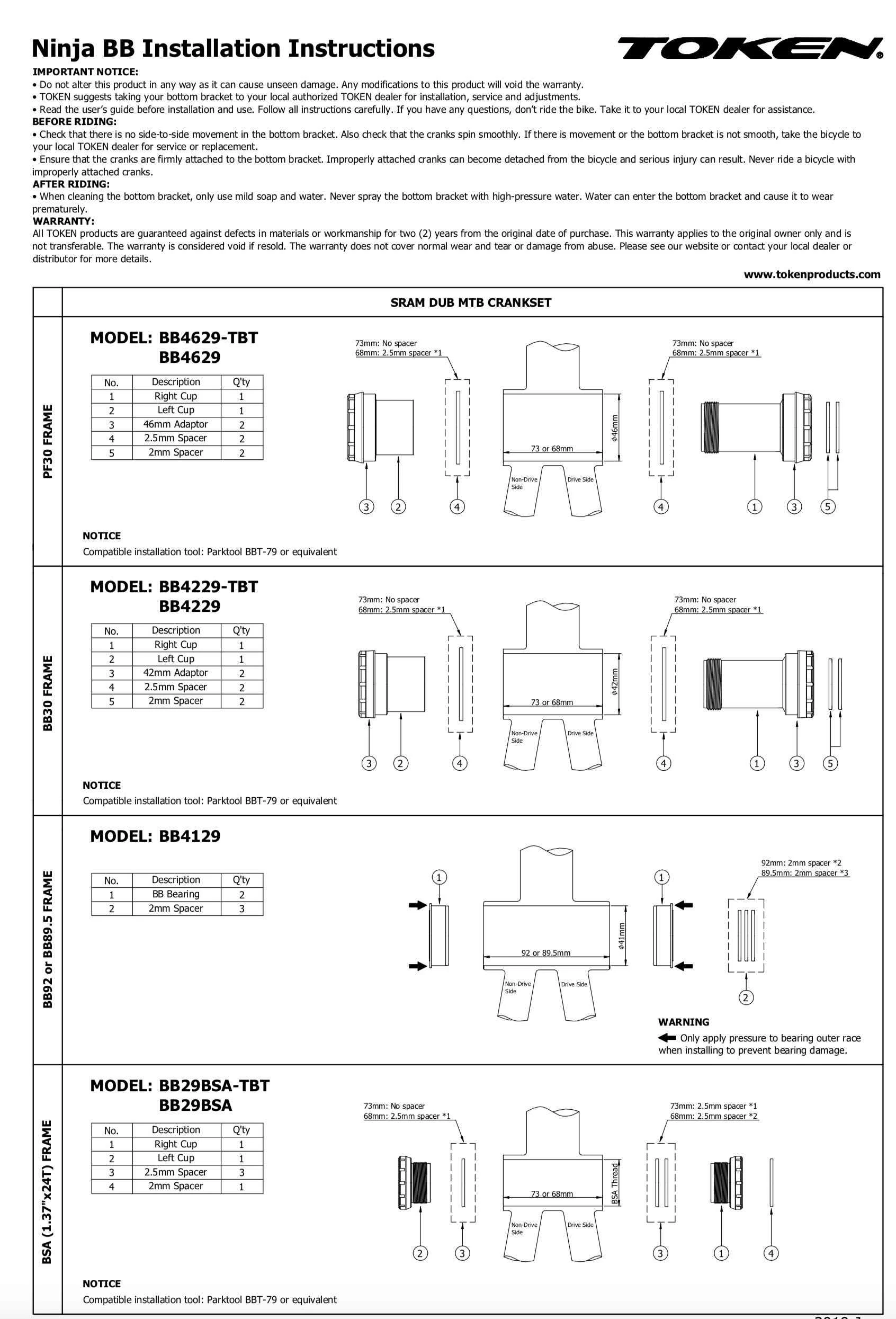 Krankboks TOKEN DUB ITA 68/70/73 Mm - BB29ITA 4 Krankboks TOKEN DUB ITA 68/70/73 Mm - BB29ITA - Billede 2